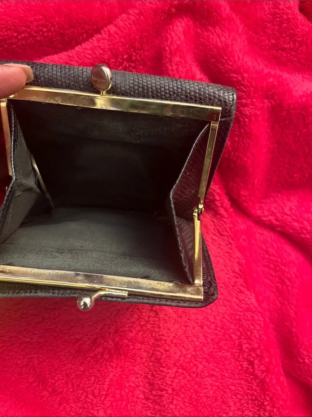 Salvatore Ferragamo Black Leather Vara Bow Compact Wallet with Gold Hardware